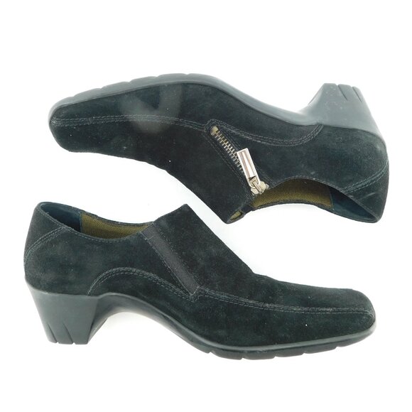 AQUATALIA Black Weatherproof Suede Leather Block Heel Zipper Ankle Booties 9 - Picture 3 of 9